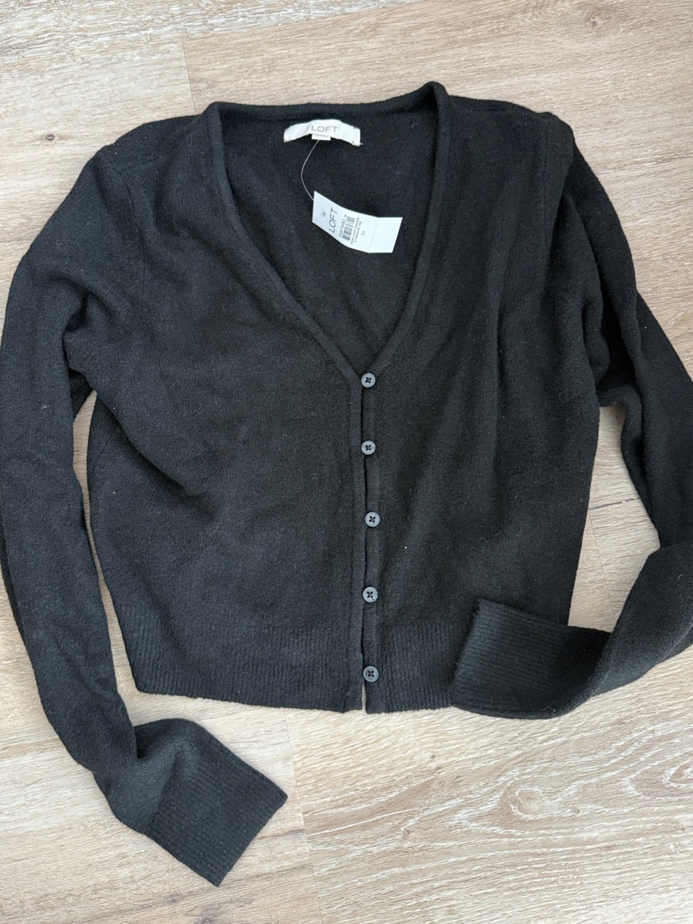 LOFT Black V-Neck Button-Front Cardigan